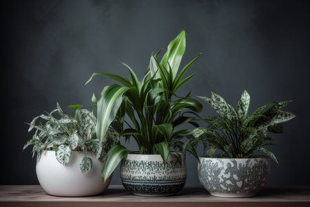 Houseplants ceramic green pots. Botany indoor. Generate AIの素材