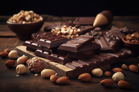 Chocolate nuts bar table. Cereal candy. Generate AIの素材
