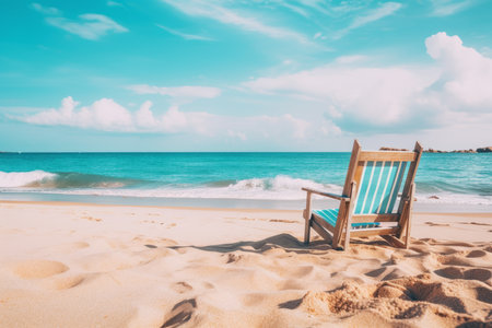 Chair sandy beach morning. paradise tourism. Generate AIの素材