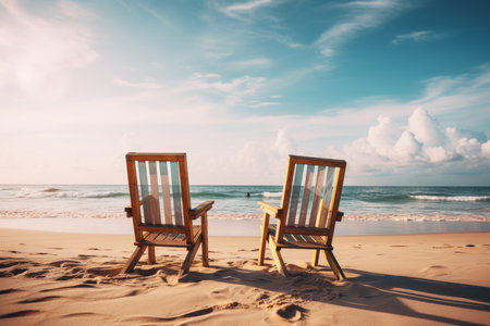 Chair sandy beach sunny day. palm summer. Generate AIの素材
