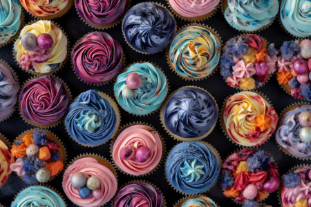 Cupcakes birthday colorful dessert. Frosting variety. Generate AIの素材