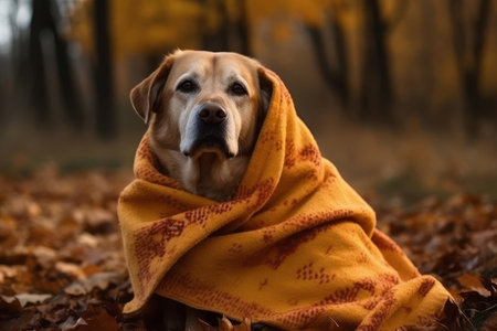 Dog wrapped blanket sleep. canine home. Generate AIの素材