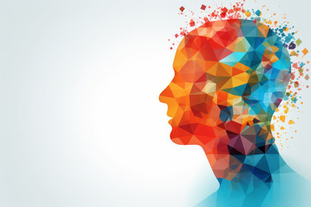 Human head poly concept. digital learning. Generate AIの素材