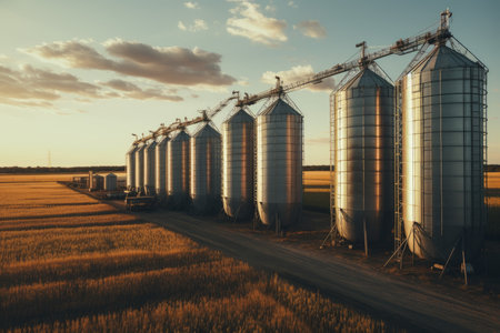 Grain silos countryside. crop farm. Generate AIの素材
