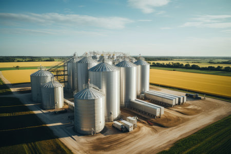grain silo view. Tank rural crop. Generate AIの素材