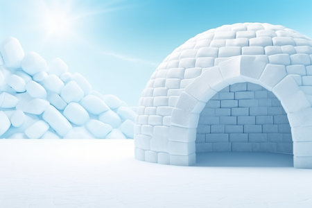 Igloo background. Cold house entrance. Generate AIの素材