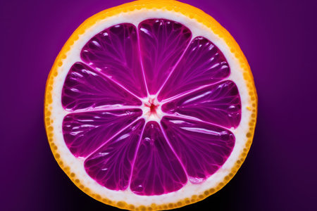 Purple lemon slice fruit. Bright juice. Generate AIの素材