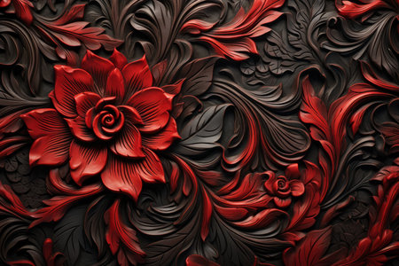 Richly ornate black red wall. Interior fabric. Generate AIの素材