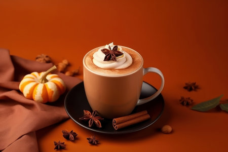 Pumpkin spice latte milk. Cream dessert. Generate AIの素材
