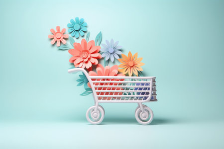 Shop cart paper cut flowers. Ribbon finance. Generate AIの素材