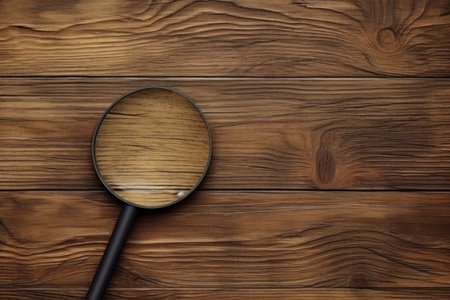 Wood magnify glass background. search look. Generate AIの素材