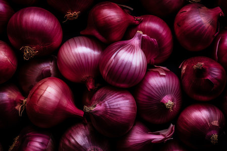 Red onions top view. purple plant. Generate AIの素材