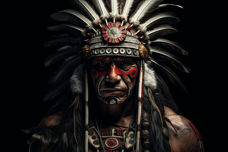 Native indian warrior chief. face tribe. Generate AIの素材