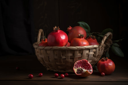 pomegranate basket. Sweet ripe tasty. Generate AIの素材