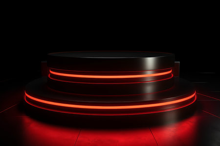 Red podium glowing. Show empty. Generate AIの素材