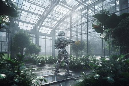 Robot greenhouse. farm plant field. Generate AIの素材