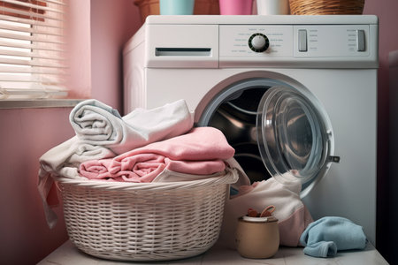 Basket dirty clothes. machine house floor. Generate AIの素材