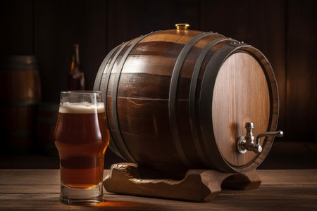 Beer wood barrel. Oak old table. Generate AIの素材