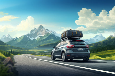 Car roof luggage box travel. family trip. Generate AIの素材