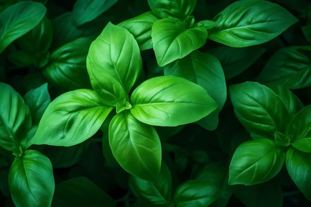 Basil leaves aroma background. Raw pesto. Generate AIの素材
