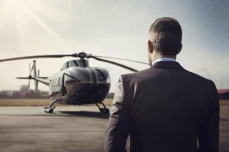 businessman helicopter transport. Summer Trip. Generate AIの素材