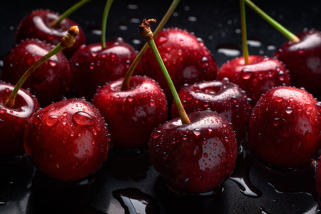 Cherry closeup background. Basket fresh. Generate AIの素材