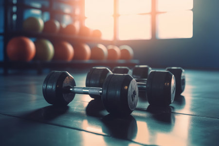 fitness equipment sunset. fit body. Generate AIの素材