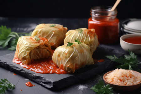 Stuffed cabbage rolls meal. lunch recipe. Generate AIの素材