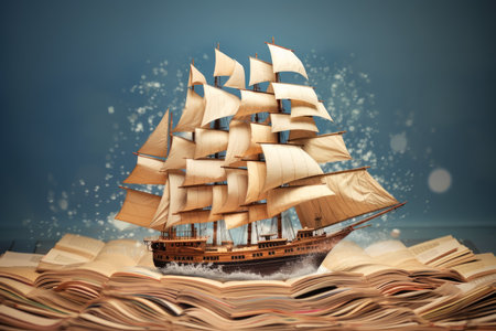 Sailboat made books. ocean interior. Generate AIの素材
