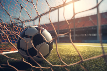 soccer ball net goal. Summer line win. Generate AIの素材