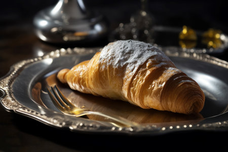 Croissant bakery silver plate. food meal. Generate AIの素材