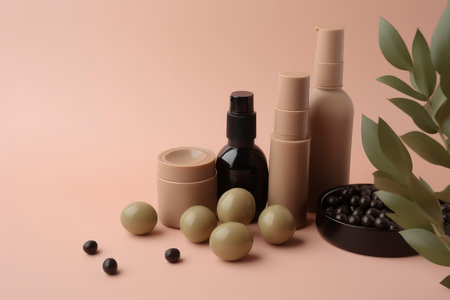 Cosmetic olives bottle products. skin facial. Generate AIの素材