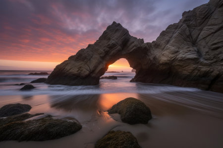 Arch rock beach. summer island. Generate AIの素材