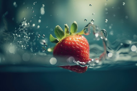 Strawberries water floating fruits. drop diet. Generate AIの素材