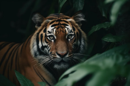 Tiger head jungle zoo. Feline mammal. Generate AIの素材