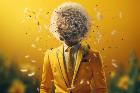 Dandelion man suit time. work white. Generate AIの素材