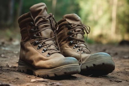 Army boots dirty outdoor. Combat dirt. Generate AIの素材