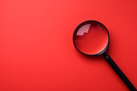 Magnifier glass red background. business alert. Generate AIの素材