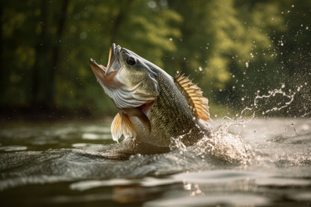 Mouthbass fish. summer lake nature. Generate AIの素材