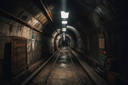 Industrial narrow subway. Street old tunnel. Generate AIの素材