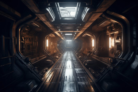 Industrial narrow subway tunnel. Dark scary. Generate AIの素材