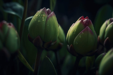 Lotus leaves buds. garden green. Generate AIの素材