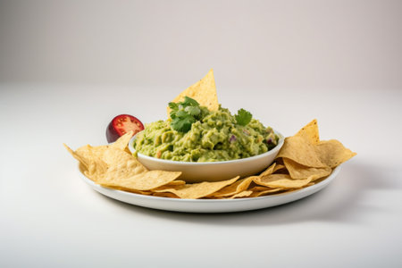 Guacamole nachos snack. Spicy lime. Generate AIの素材