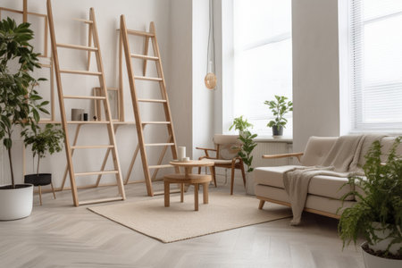 Wooden folding ladder room. instrument room. Generate AIの素材
