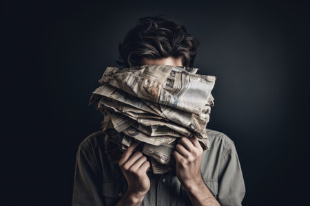 Man newspaper press. work rolled. Generate AIの素材