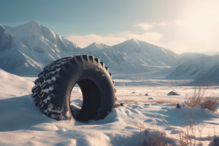 Snow tire. Frost vehicle safety. Generate AIの素材
