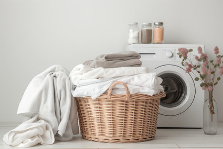 Basket dirty clothes room. textile clothing. Generate AIの素材