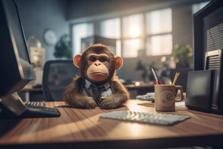 Monkey office sitting. urban joke. Generate AIの素材