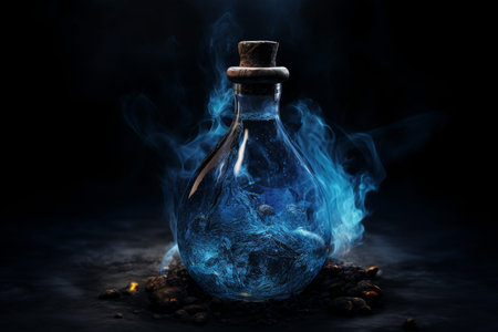 Flask blue smoke bottle pot. ice test. Generate AIの素材