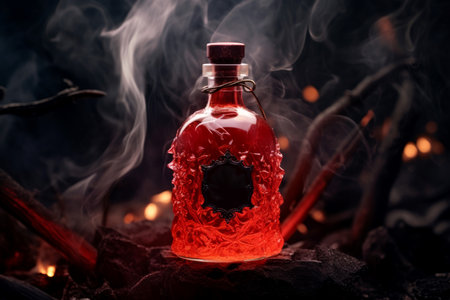 Flask red fire smoke bottle. test carbon. Generate AIの素材